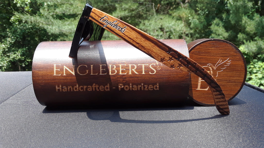 Zebrawood-Sonnenbrille, Stars and Bars mit Holz-Etui, polarisiert