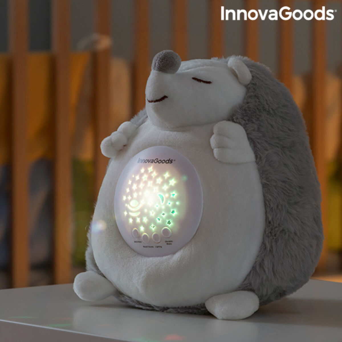Igel-Stofftier mit weißem Rauschen und Nachtlichtprojektor Spikey