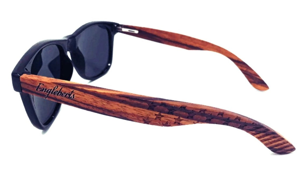 Zebrawood-Sonnenbrille, Stars and Bars mit Holz-Etui, polarisiert