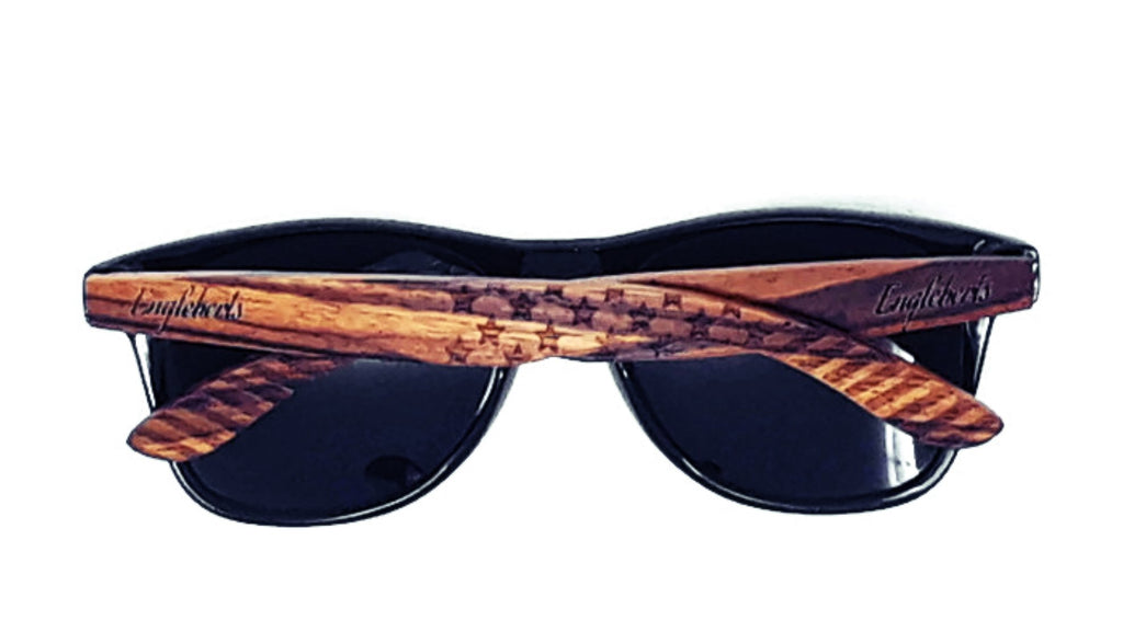 Zebrawood-Sonnenbrille, Stars and Bars mit Holz-Etui, polarisiert