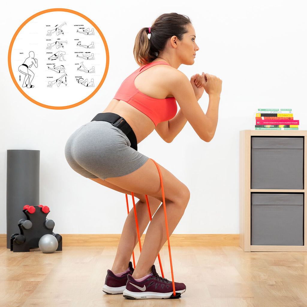 Gürtel mit Widerstandsbändern für das Gesäßtraining und Bootrainer-Übungsanleitung