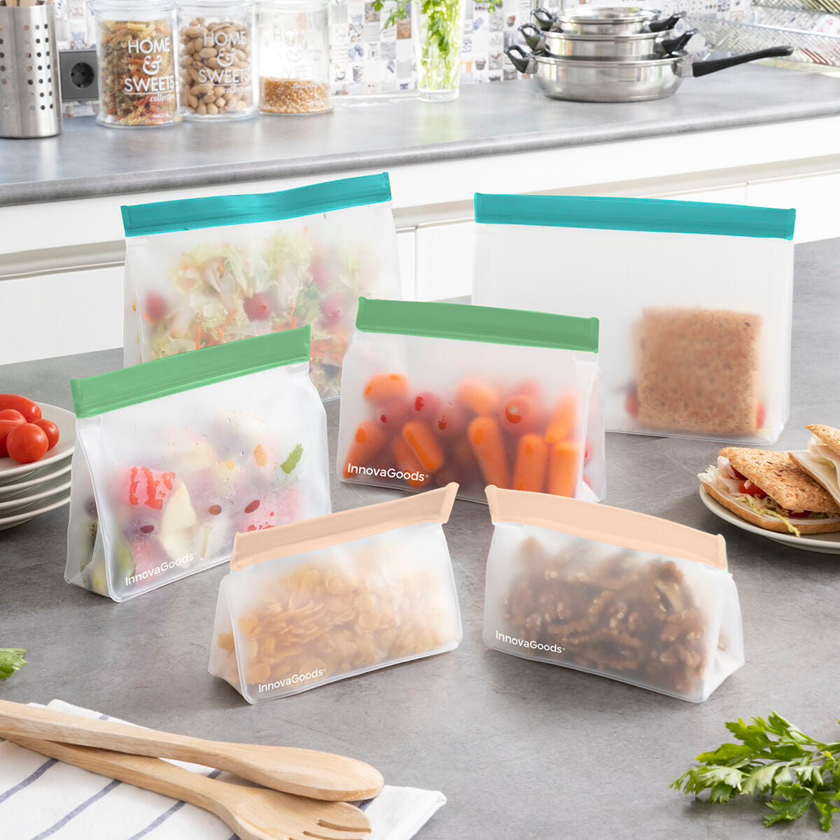 Set wiederverwendbarer luftdicht verschließbarer Beutel Zags InnovaGoods 6 Stück