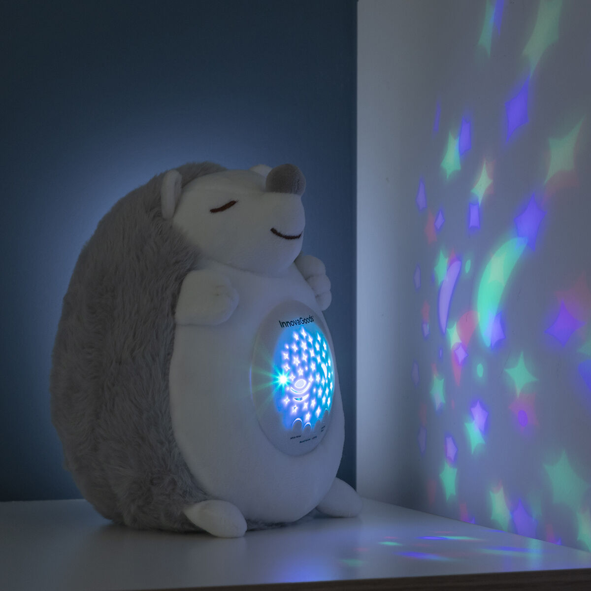Igel-Stofftier mit weißem Rauschen und Nachtlichtprojektor Spikey