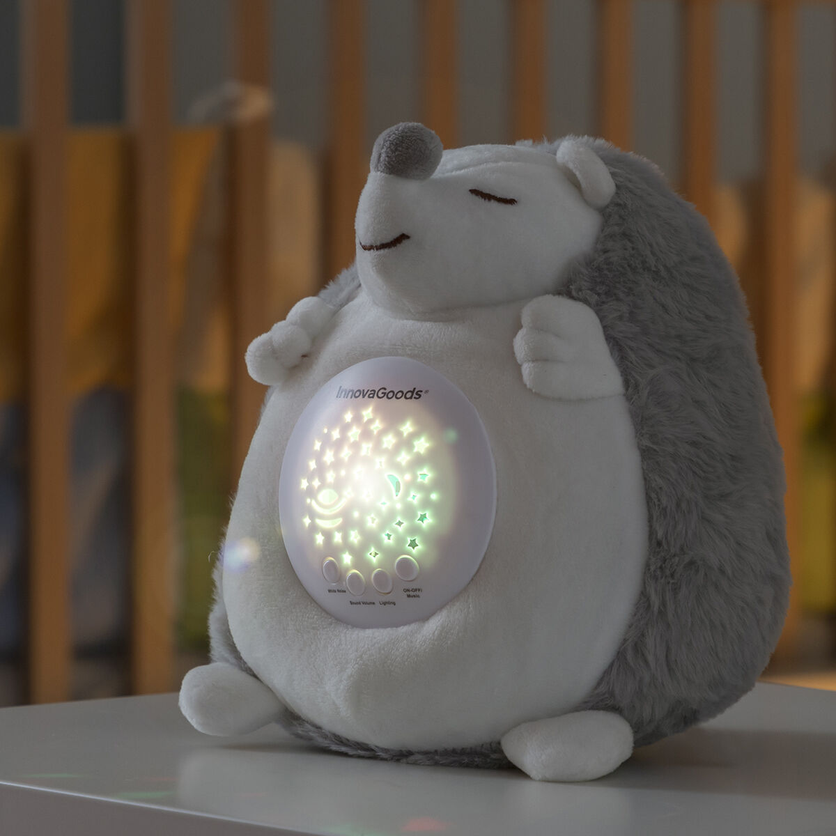 Igel-Stofftier mit weißem Rauschen und Nachtlichtprojektor Spikey