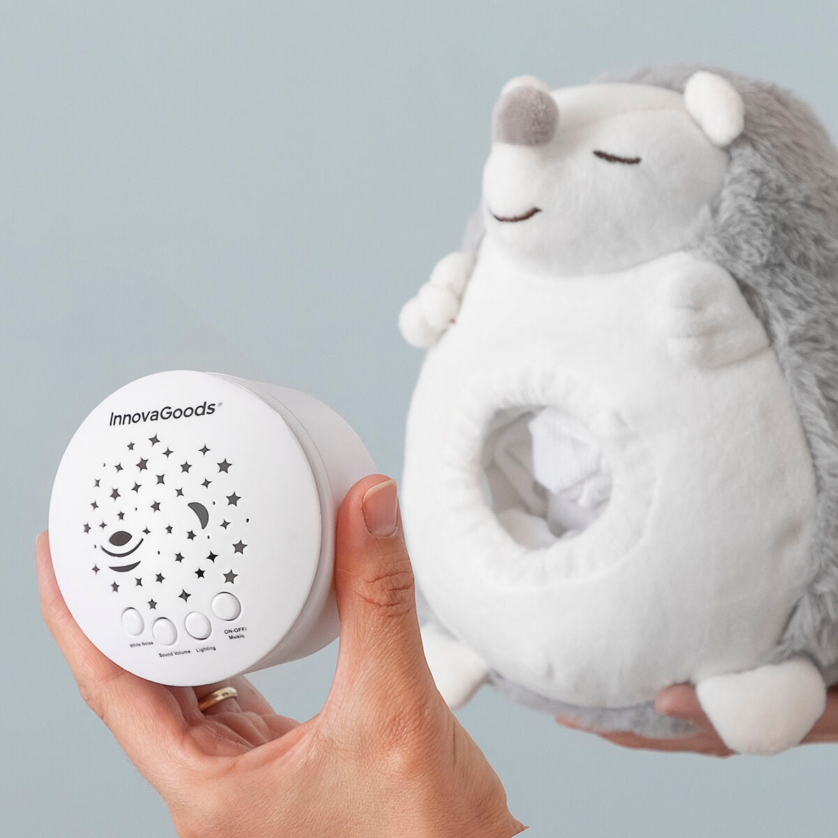 Igel-Stofftier mit weißem Rauschen und Nachtlichtprojektor Spikey