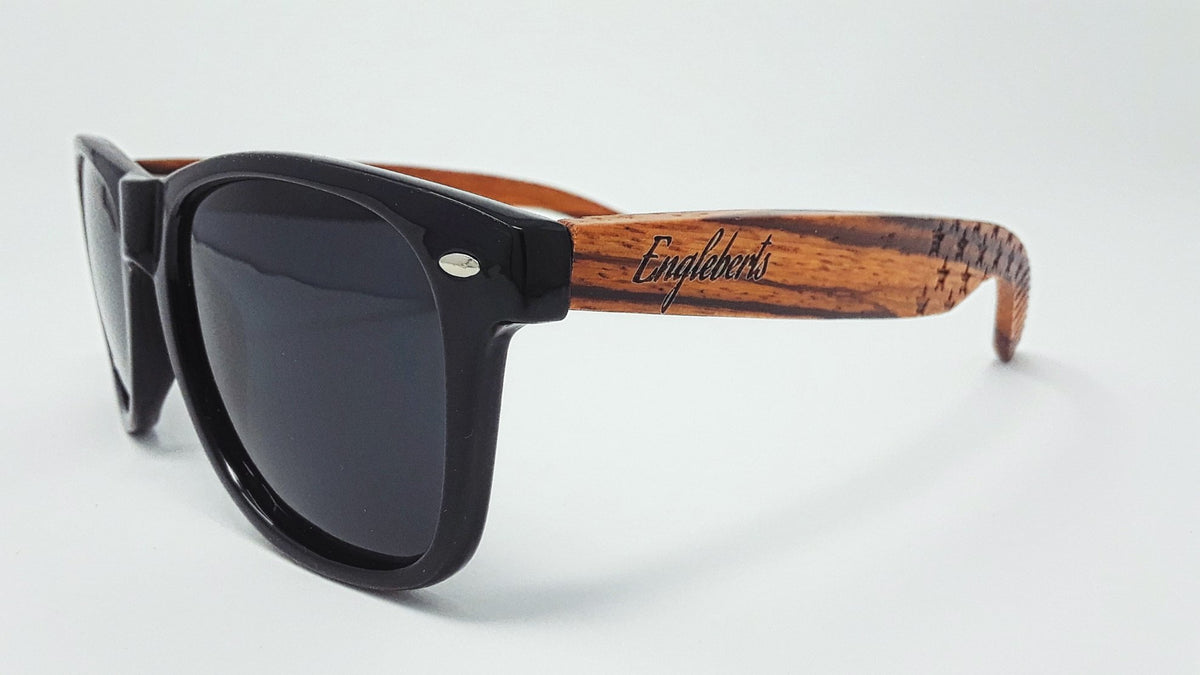 Zebrawood-Sonnenbrille, Stars and Bars mit Holz-Etui, polarisiert
